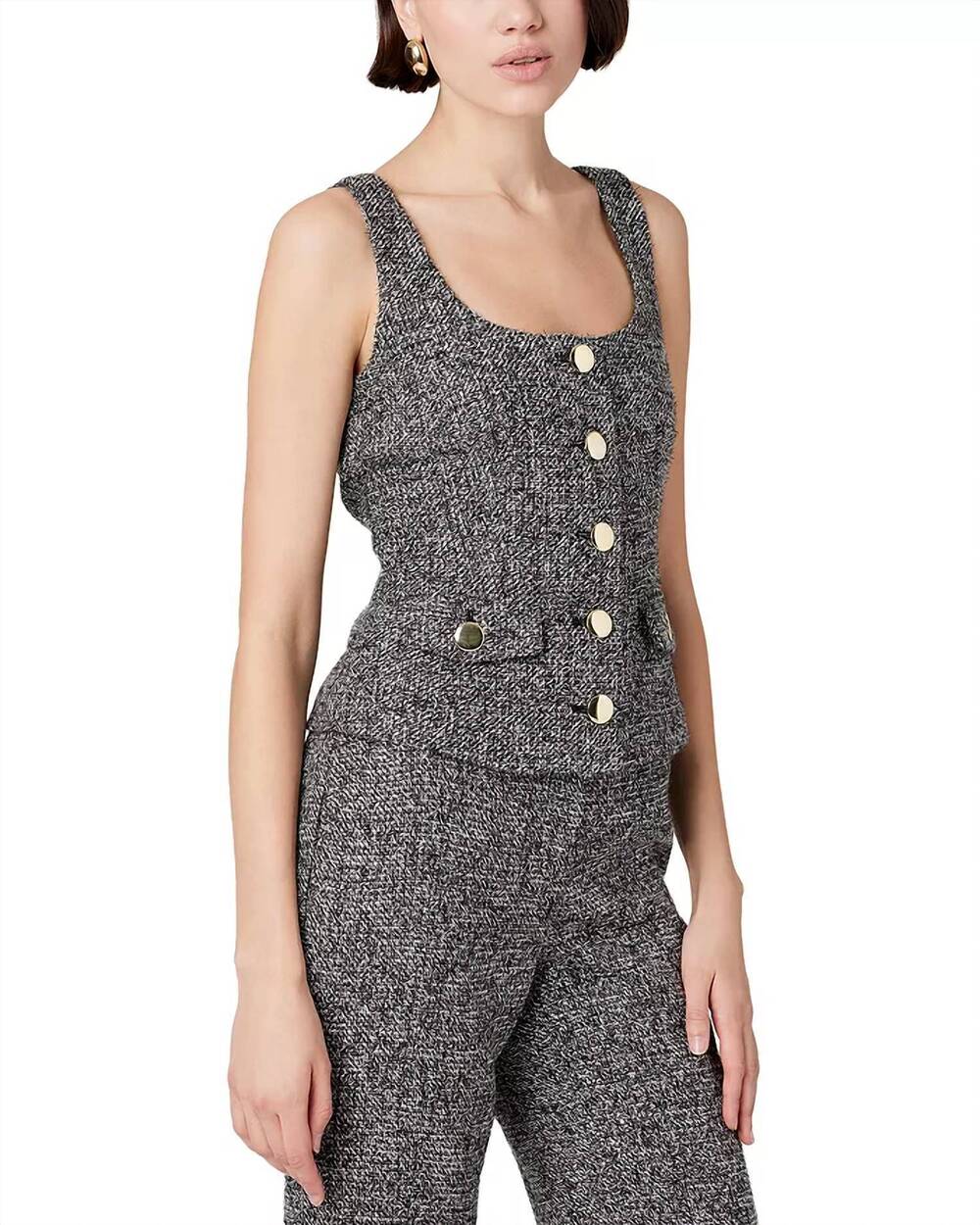 NEW TOCCIN georgia scoop neck vest in charcoal multi - Picture 2 of 5